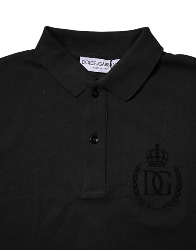 Dolce & Gabbana Black Cotton DG Logo Collared Polo T-shirt