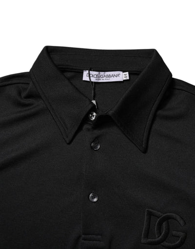 Dolce & Gabbana Black Polyester DG Logo Collared Polo T-shirt