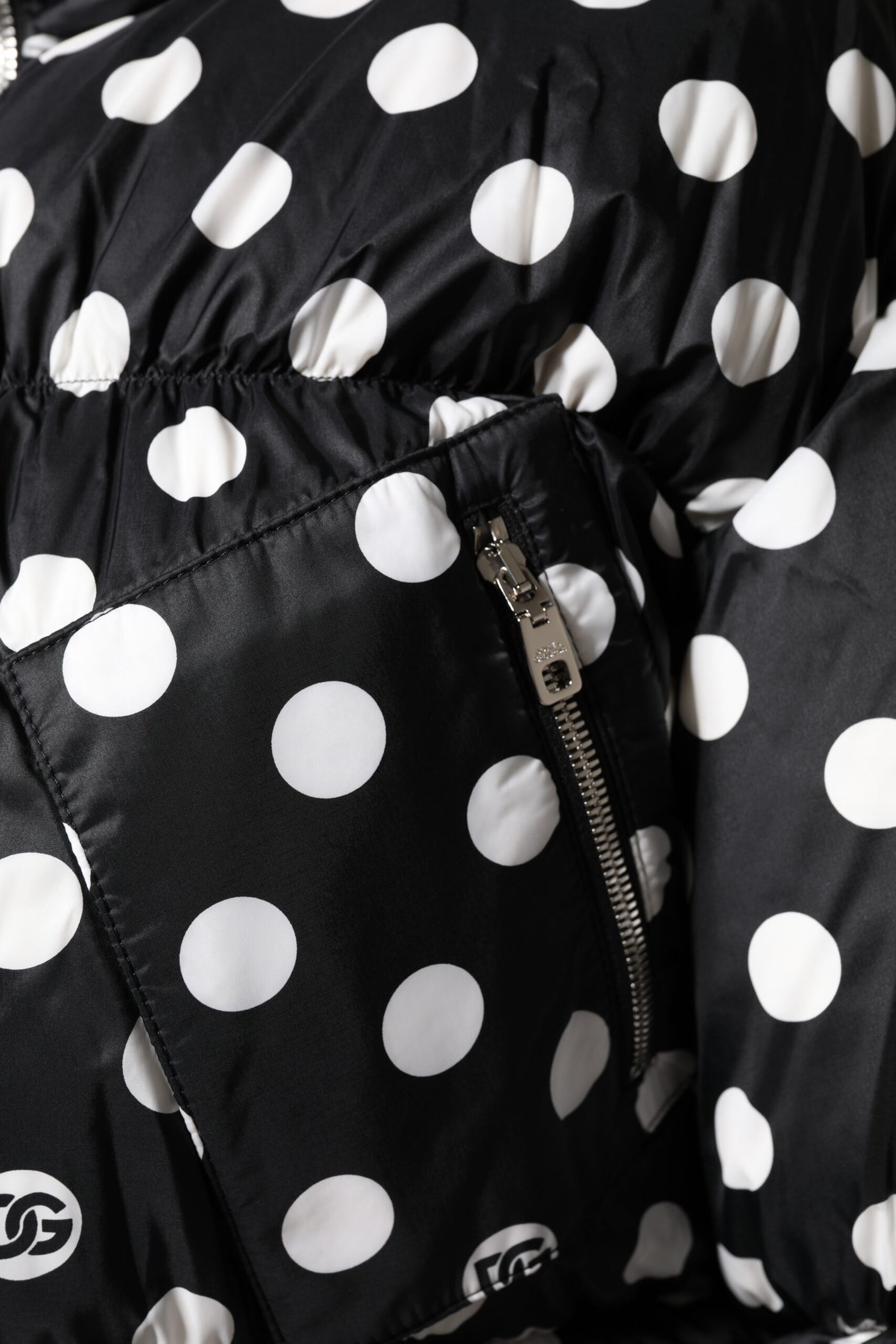 Dolce & Gabbana Black White Polka Dot Full Zip Puffer Jacket
