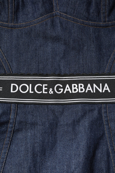 Dolce & Gabbana Blue Cotton Stretch Sleeveless Bodycon Denim Bodysuit