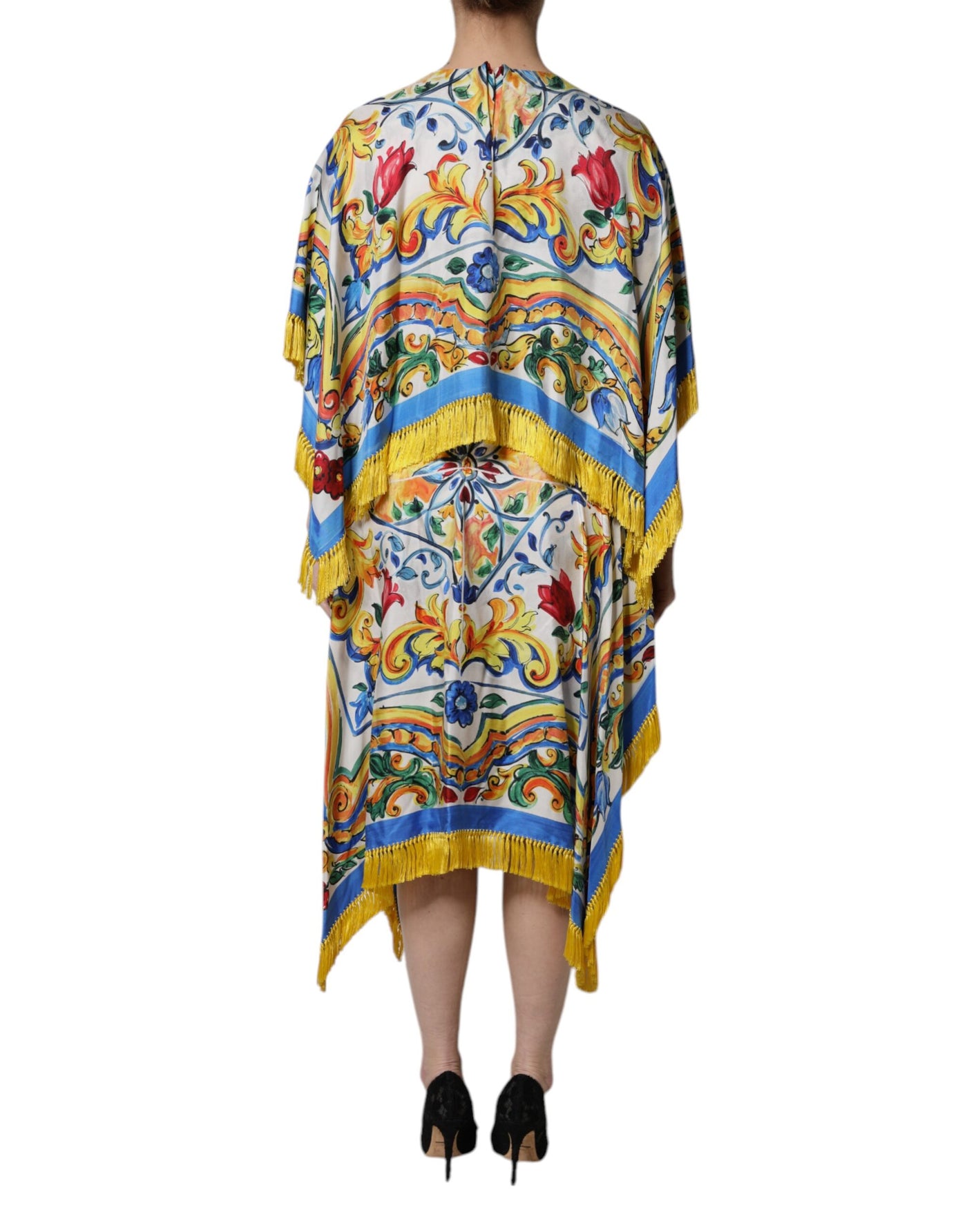 Dolce & Gabbana Multicolor Majolica Kaftan Short Sleeves Maxi Dress