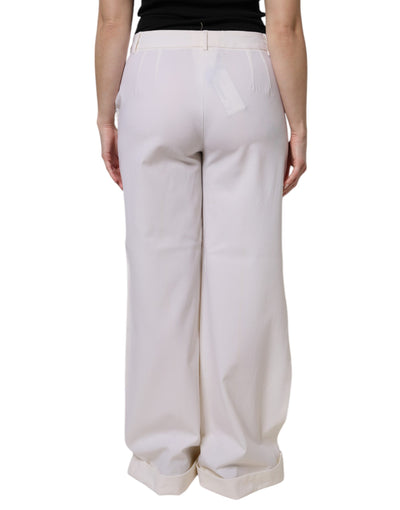Dolce & Gabbana White Wool Mid Waist Wide Leg Pants
