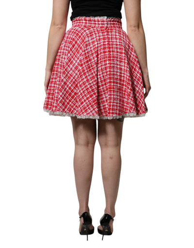 Dolce & Gabbana Red White High Waist A-line Above Knee Skirt