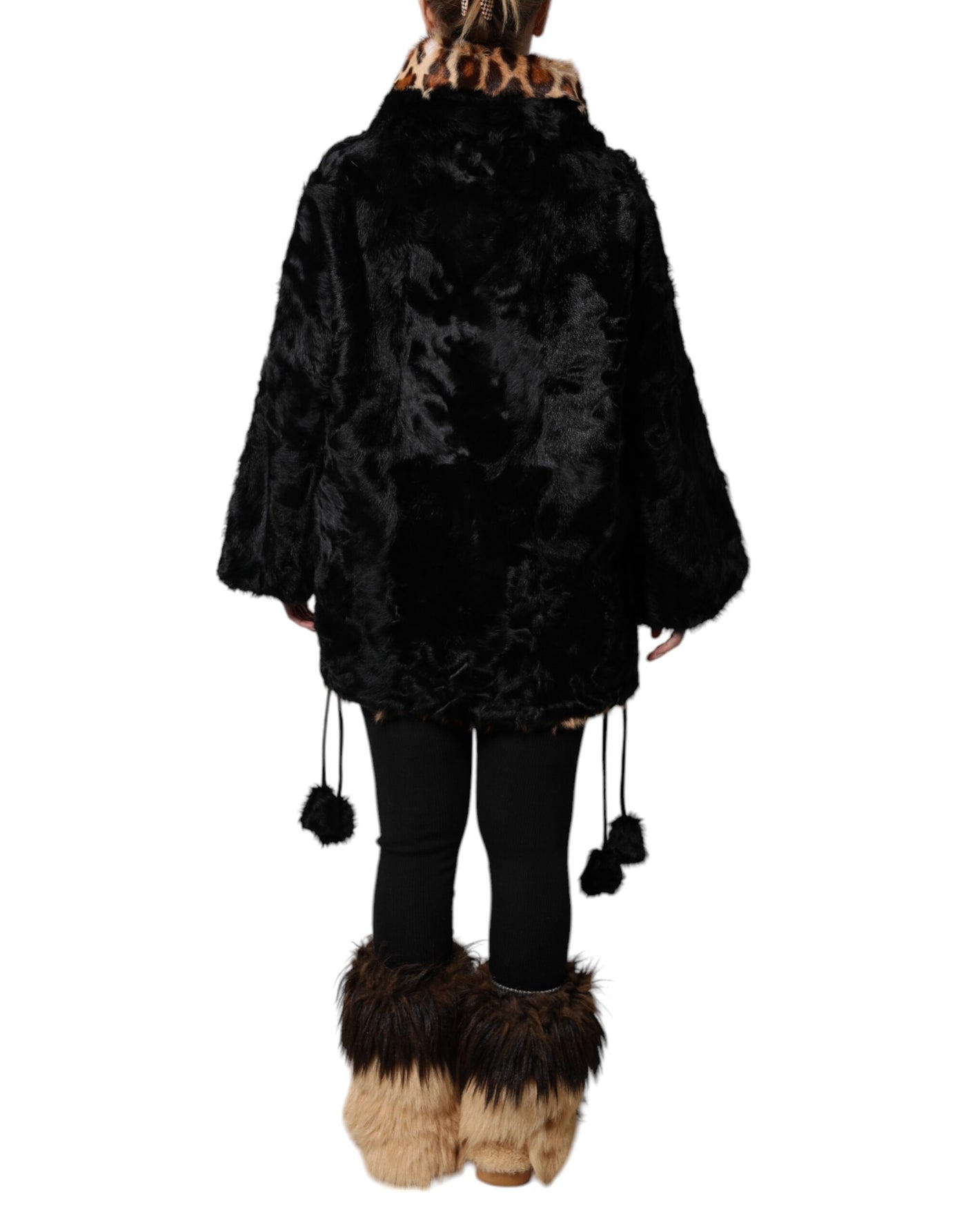 Dolce & Gabbana Black Lamb Fur Short Women Coat Jacket