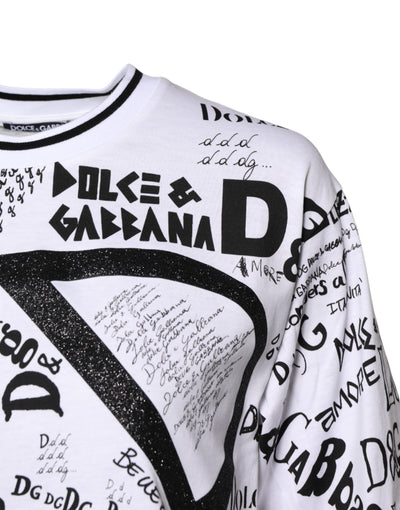 Dolce & Gabbana White Graffiti Print Cotton Crew Neck T-shirt