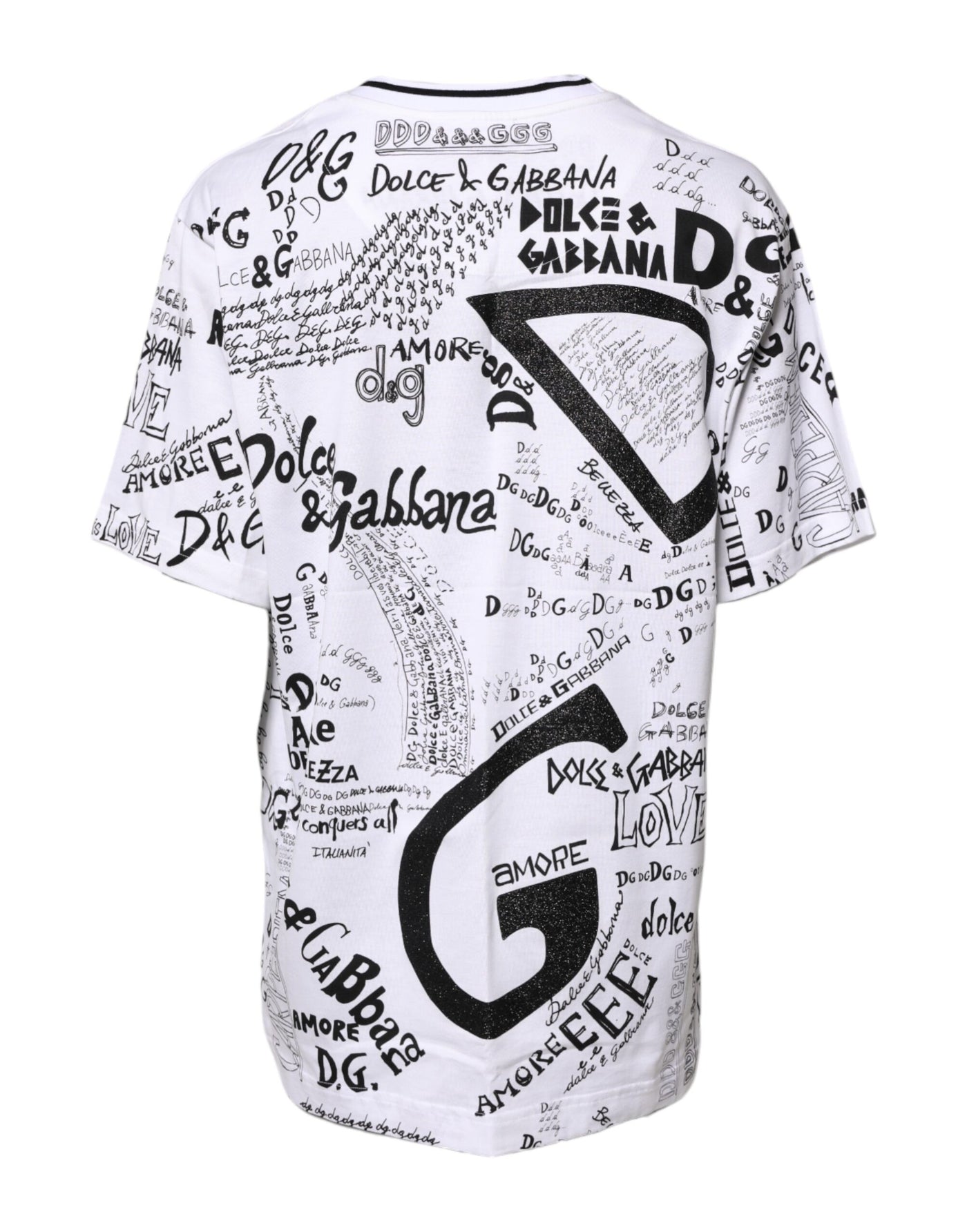 Dolce & Gabbana White Graffiti Print Cotton Crew Neck T-shirt
