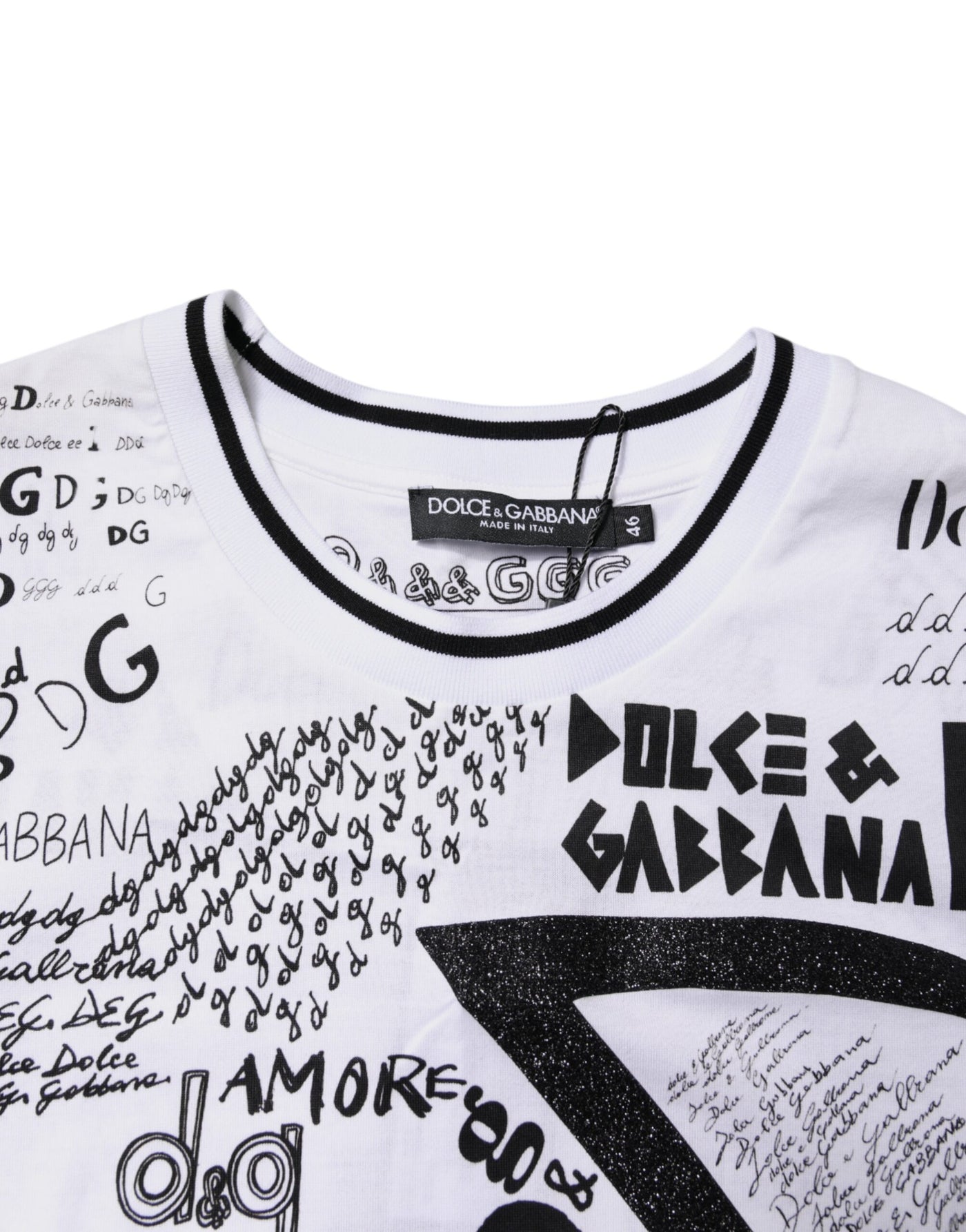 Dolce & Gabbana White Graffiti Print Cotton Crew Neck T-shirt