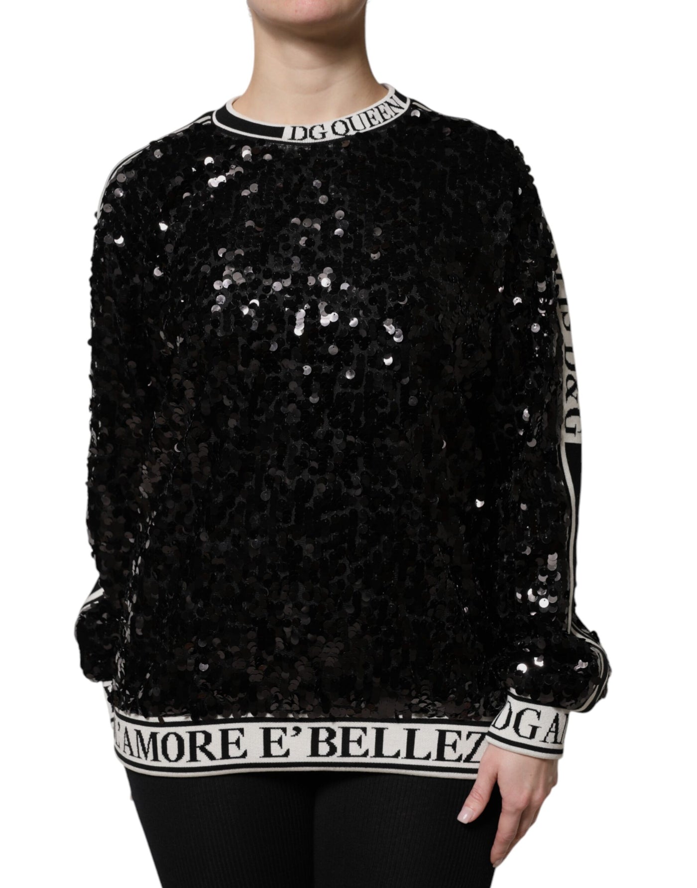 Dolce & Gabbana Black DG Queen Sequin Pullover Sweater