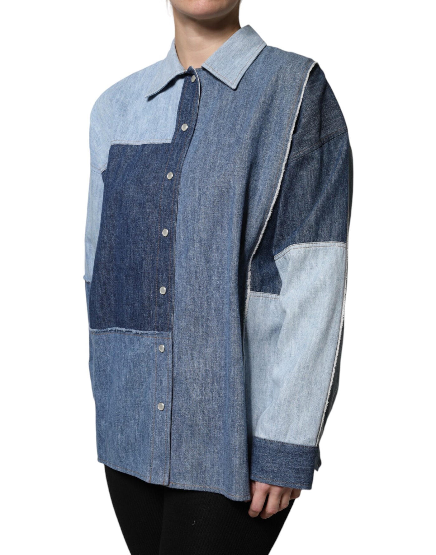 Dolce & Gabbana Blue Cotton Button Up Collared Long Sleeve Top