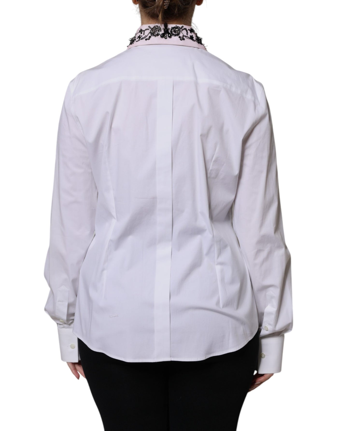 Dolce & Gabbana White Embellished Collared Dress Shirt Top
