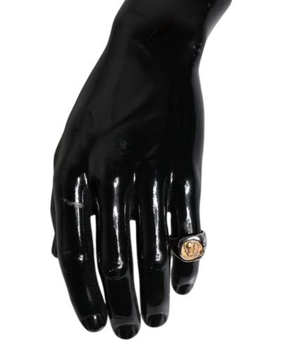 Dolce & Gabbana Silver Tone Engraved Two Color Real Brass Ring