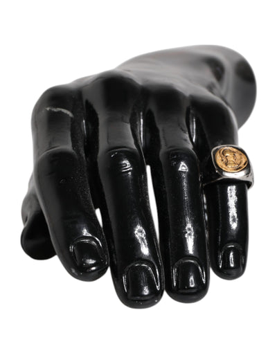 Dolce & Gabbana Silver Tone Engraved Two Color Real Brass Ring