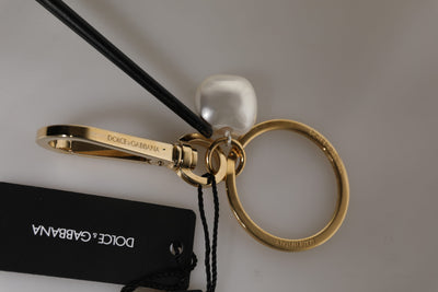 Dolce & Gabbana Chic Gold Brass Faux Pearl Letter Charm Keyring Keychain