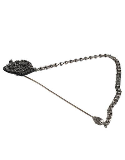Dolce & Gabbana Silver Tone Brass Crown Chain Women Brooch Lapel Pin