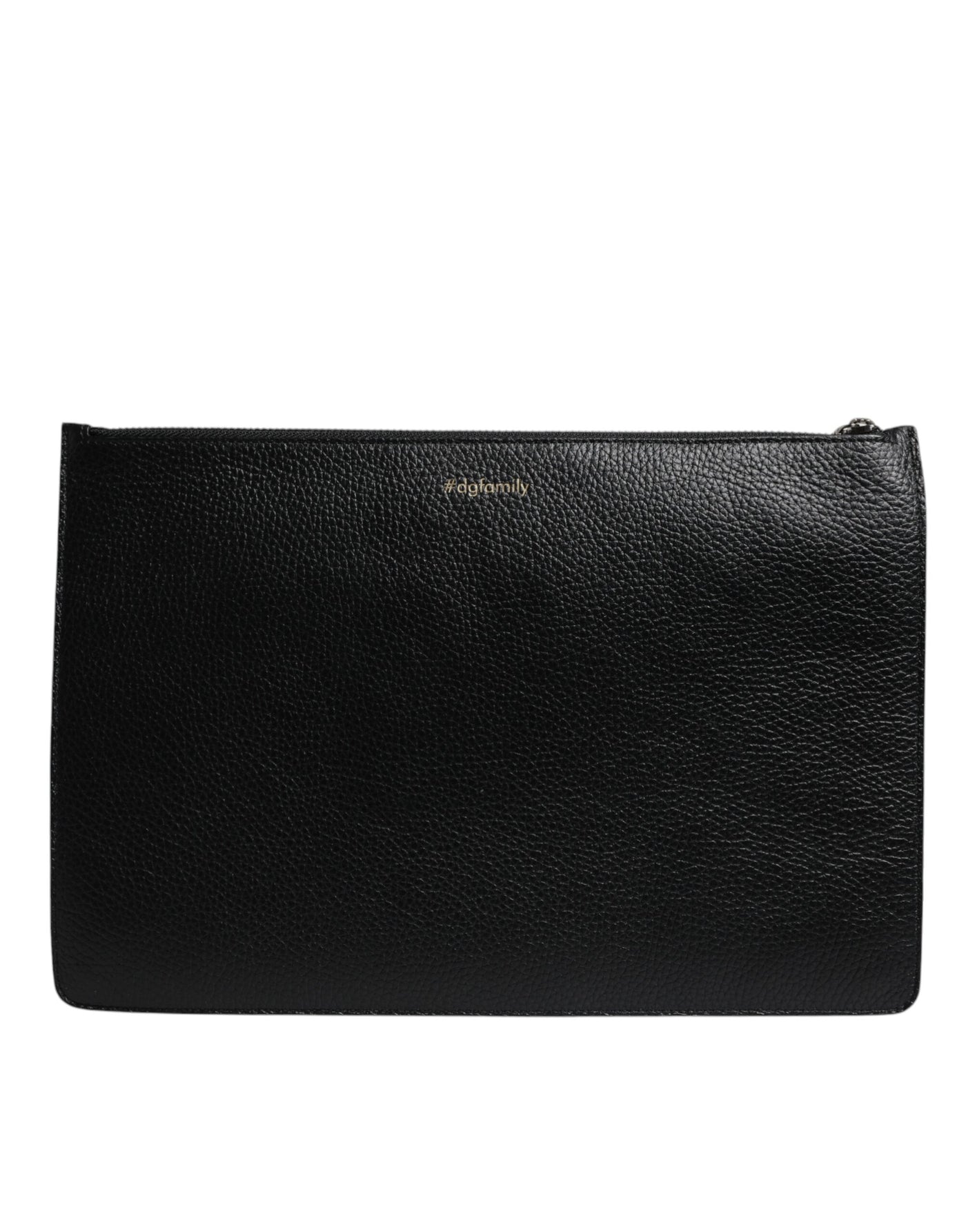 Dolce & Gabbana Black Leather #DGFAMILY Embellished Men Zip Pouch Bag