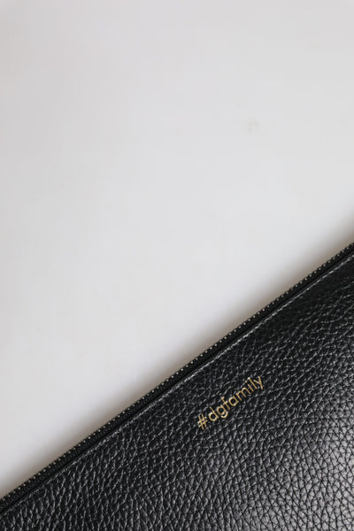 Dolce & Gabbana Black Leather #DGFAMILY Embellished Men Zip Pouch Bag