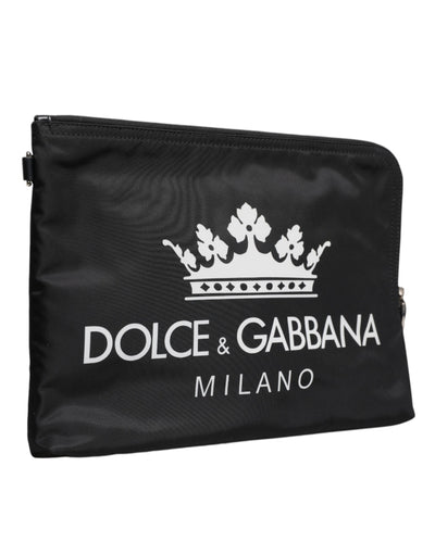 Dolce & Gabbana Black DG Milano Print Nylon Pouch Clutch Bag