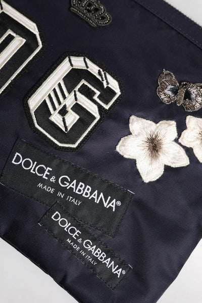 Dolce & Gabbana Blue DG Logo Patch Embellished Pouch Clutch Bag