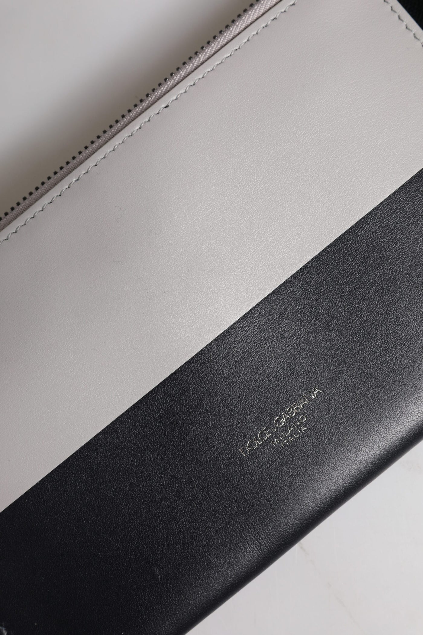 Dolce & Gabbana Black White Leather Logo Embossed Crossbody Bag