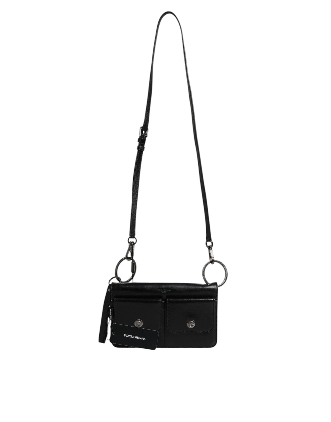 Dolce & Gabbana Black Leather Logo Purse Shoulder Crossbody Bag