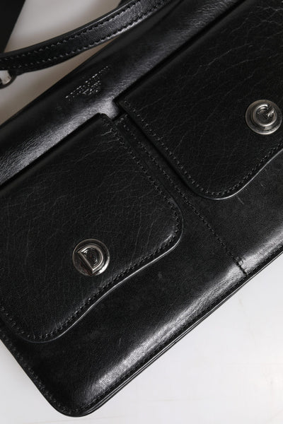 Dolce & Gabbana Black Leather Logo Purse Shoulder Crossbody Bag