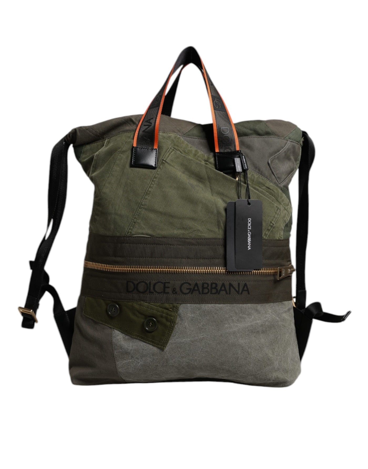 Dolce & Gabbana Military Green Patchwork Rucksack Backpack Bag