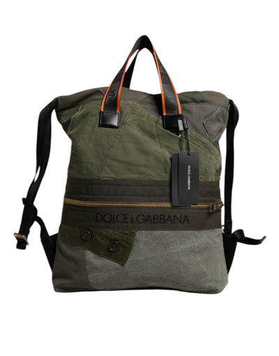Dolce & Gabbana Military Green Patchwork Rucksack Backpack Bag