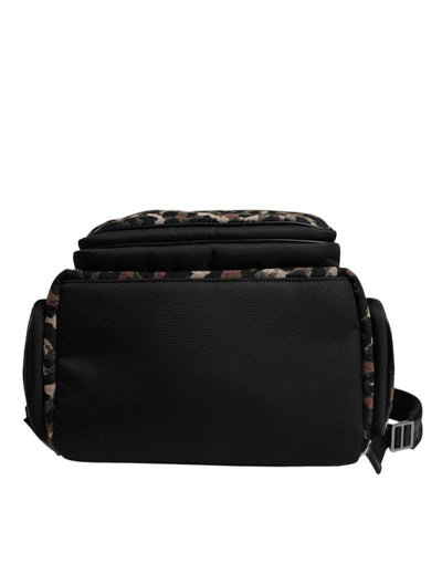 Dolce & Gabbana Multicolor Leopard Print DG Logo Plaque Men Backpack Bag