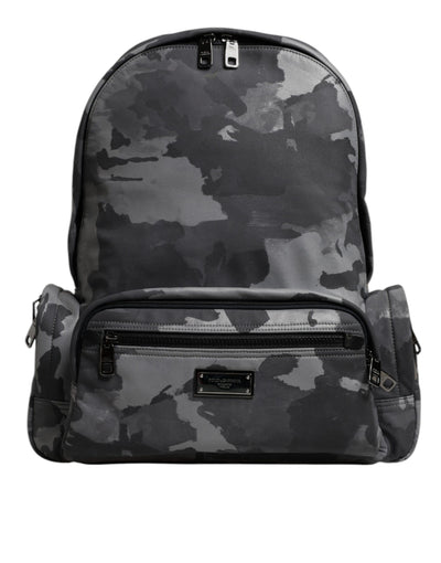 Dolce & Gabbana Gray Cotton Camouflage Logo Plaque Backpack Bag