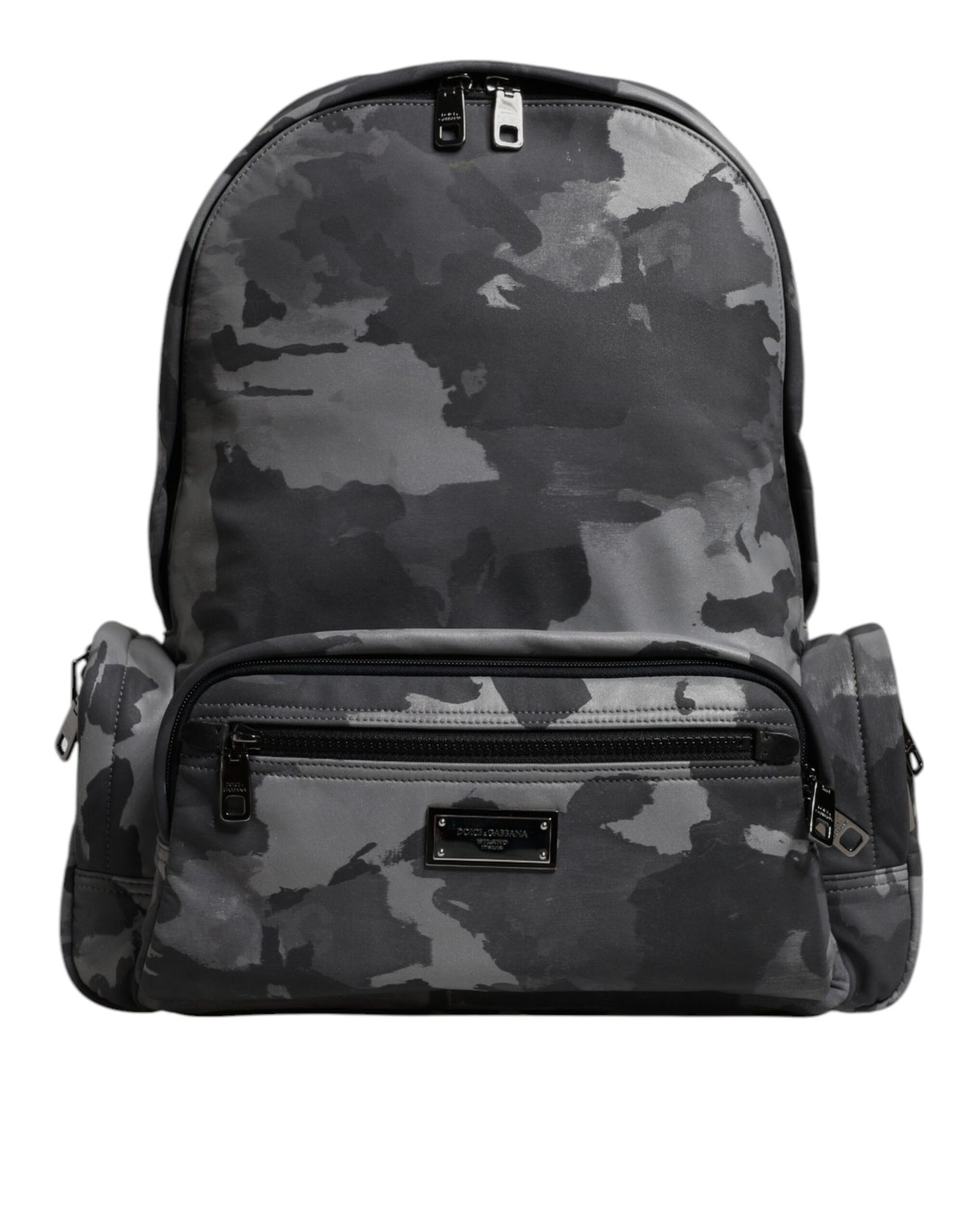 Dolce & Gabbana Gray Cotton Camouflage Logo Plaque Backpack Bag