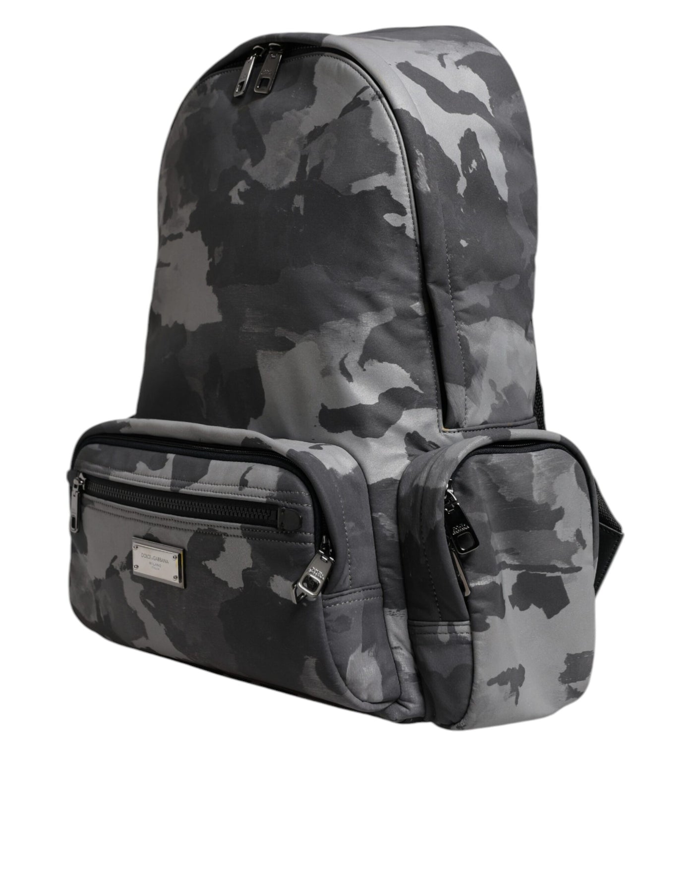 Dolce & Gabbana Gray Cotton Camouflage Logo Plaque Backpack Bag