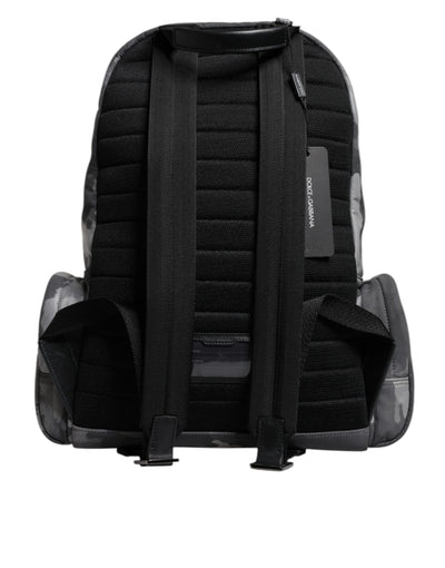 Dolce & Gabbana Gray Cotton Camouflage Logo Plaque Backpack Bag
