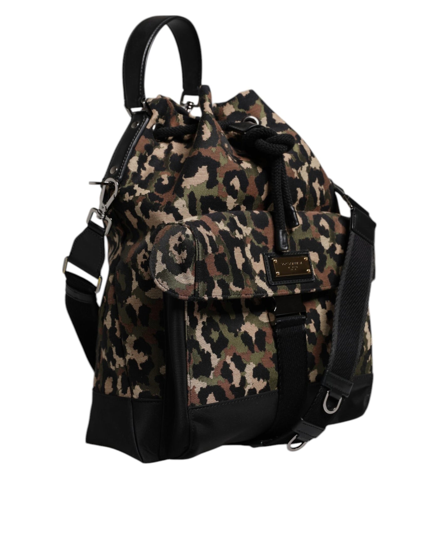 Dolce & Gabbana Multicolor Leopard Cotton Shoulder Bucket Bag