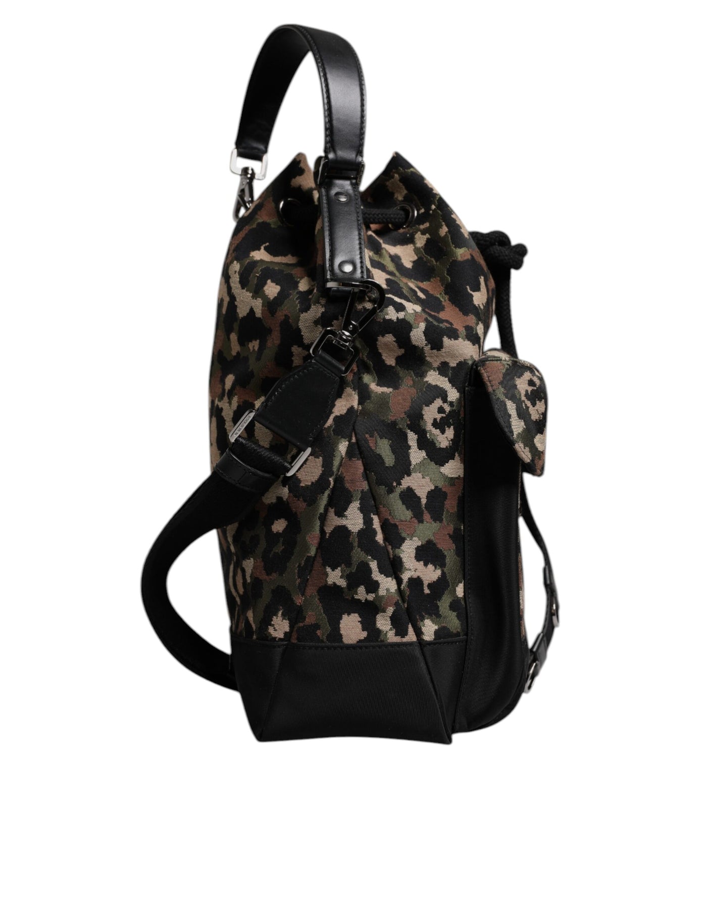 Dolce & Gabbana Multicolor Leopard Cotton Shoulder Bucket Bag