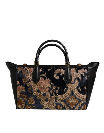 Dolce & Gabbana Black Floral Jacquard Handbag Shoulder Tote Bag