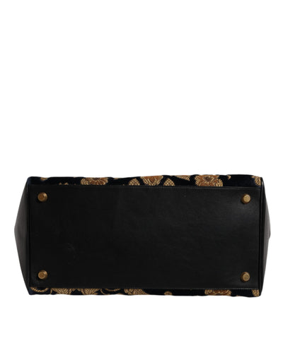 Dolce & Gabbana Black Floral Jacquard Handbag Shoulder Tote Bag