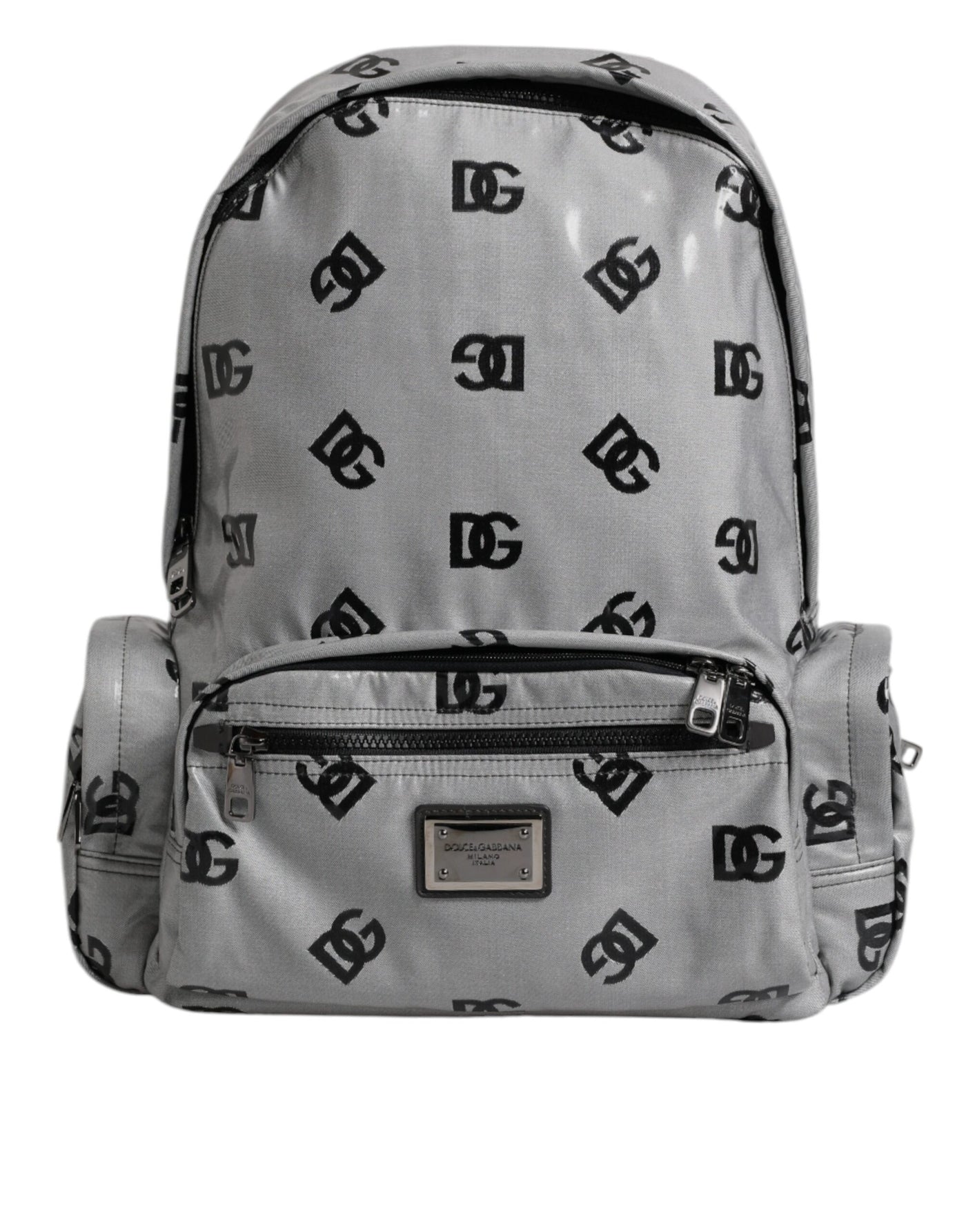 Dolce & Gabbana Polyester Gray Black DG Logo Plaque Backpack Bag