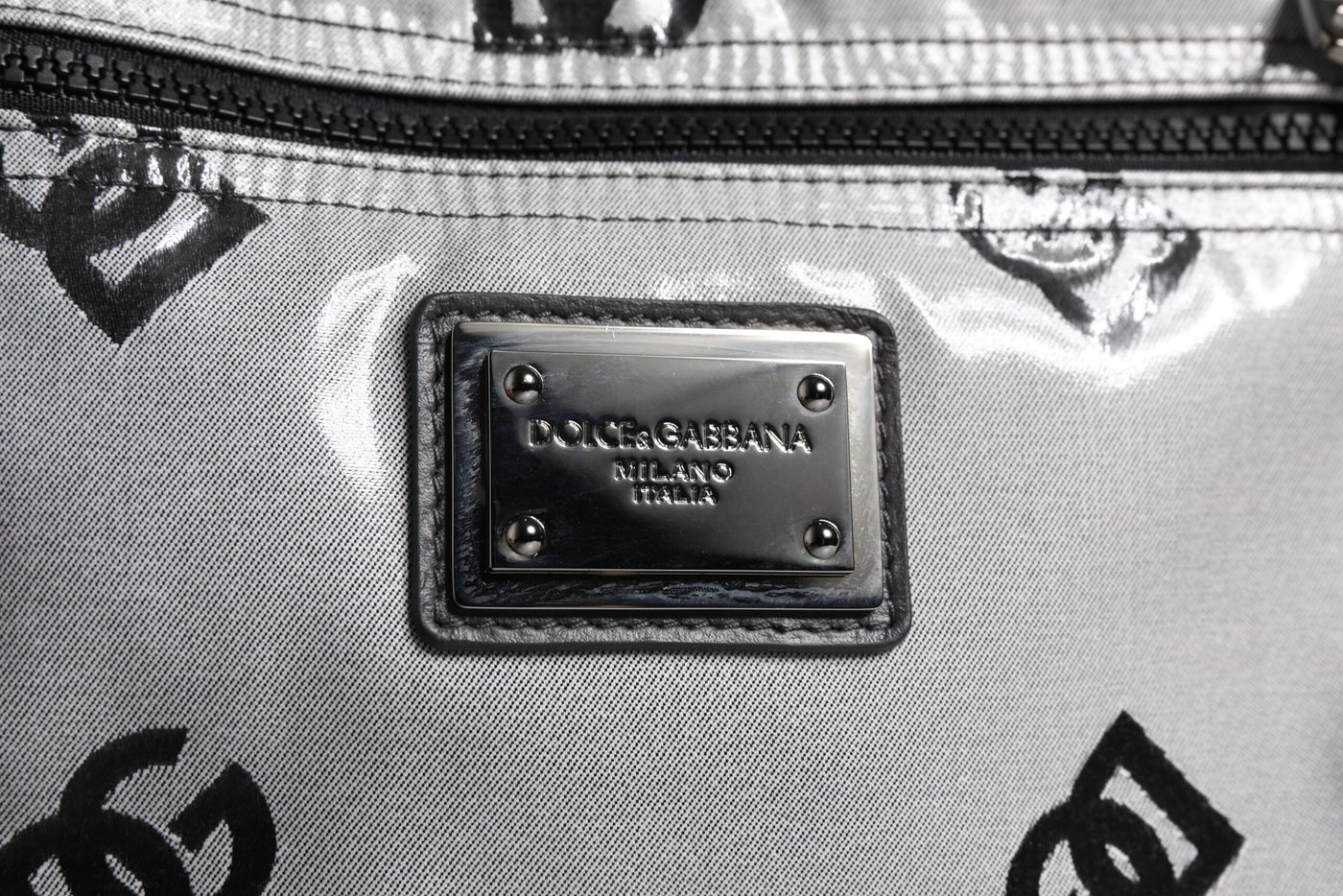 Dolce & Gabbana Polyester Gray Black DG Logo Plaque Backpack Bag