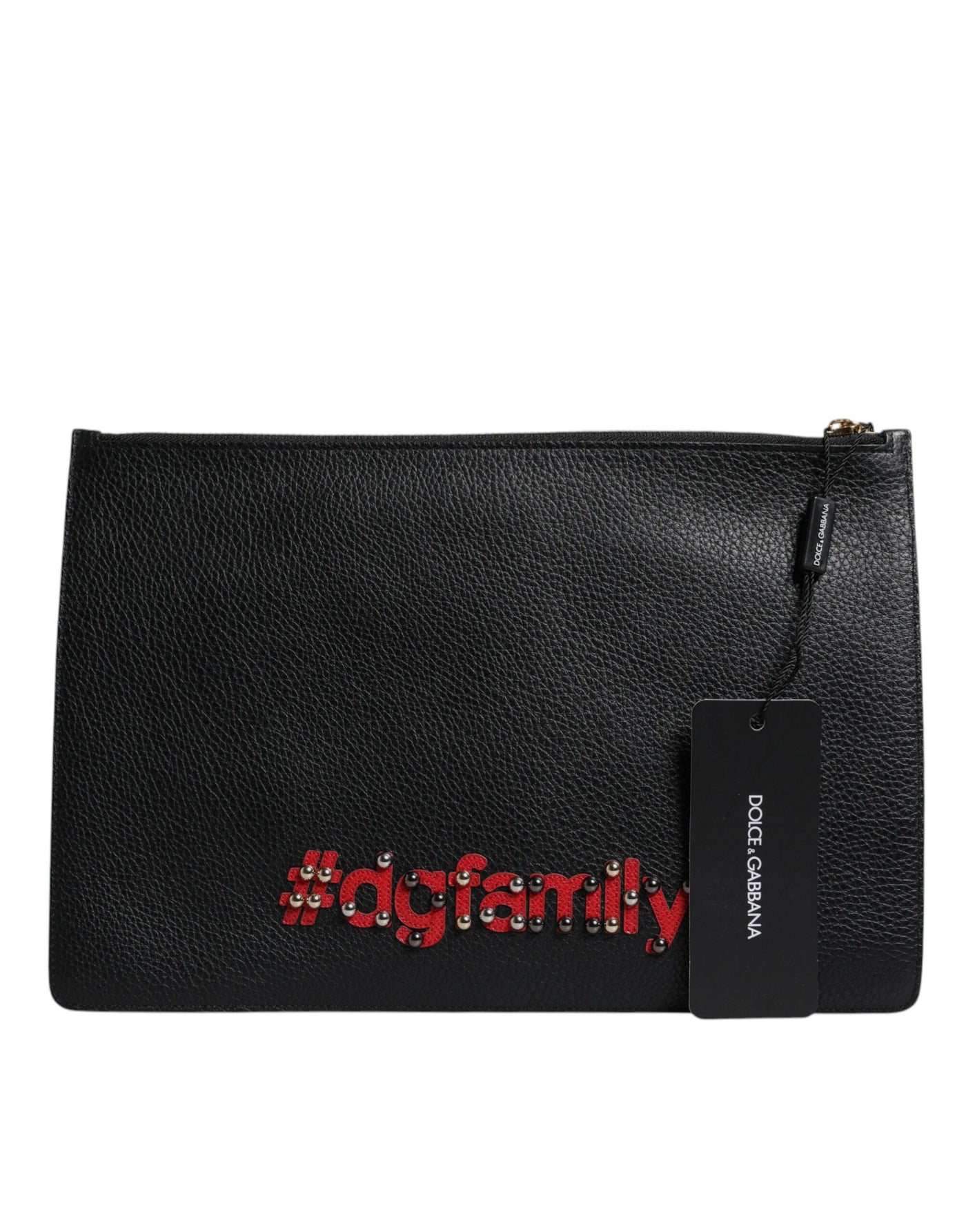 Dolce & Gabbana Black #DGFamily Embellished Leather Clutch Bag