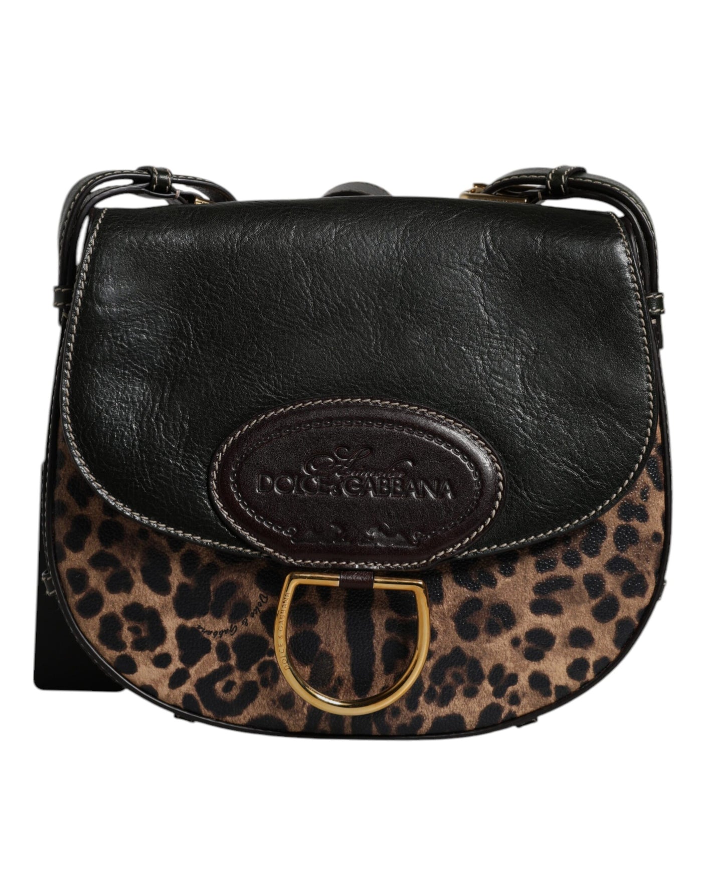 Dolce & Gabbana Black Brown Leopard Leather Shoulder Strap Bag