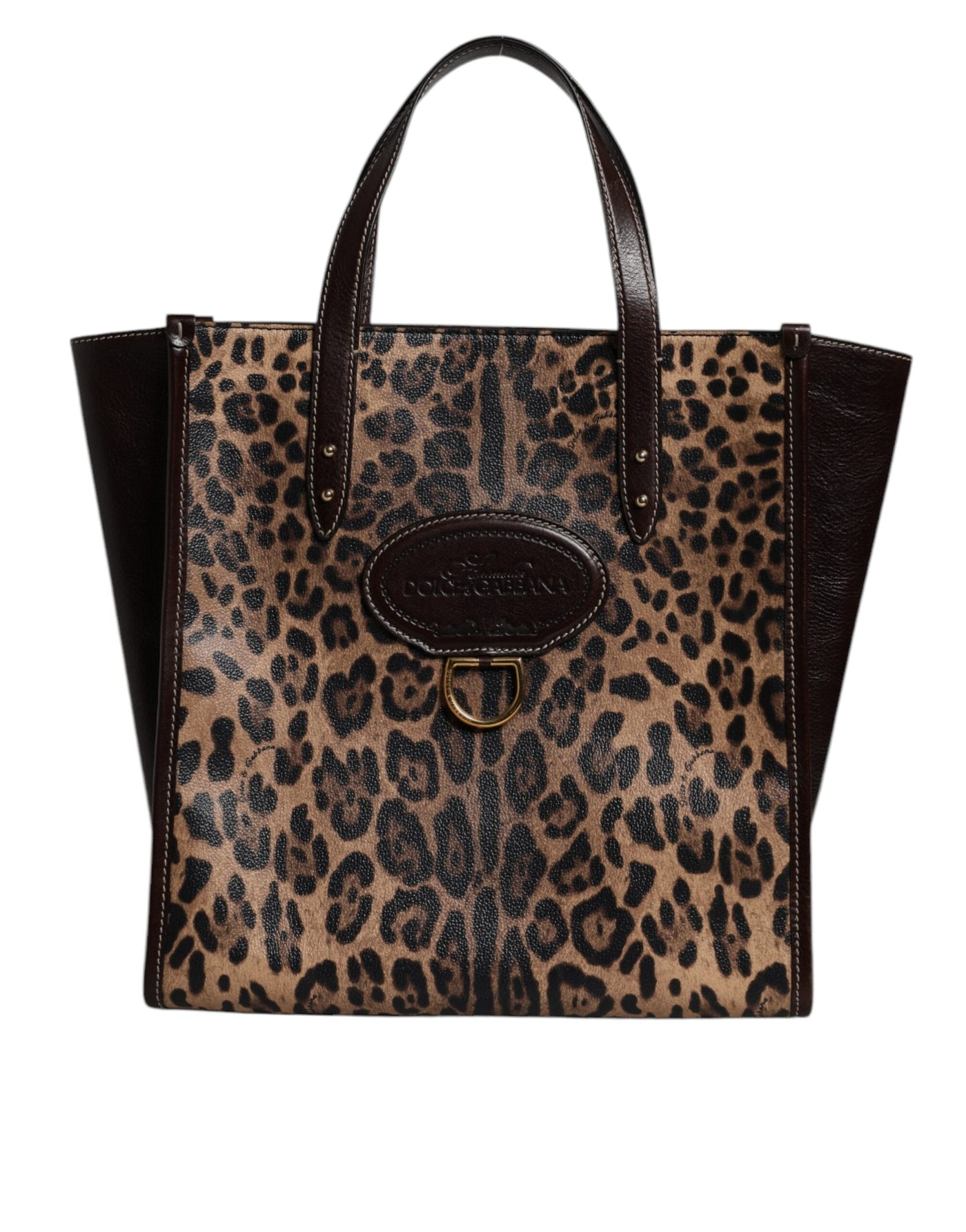 Dolce & Gabbana Brown Leopard Leather Shoulder Strap Tote Bag