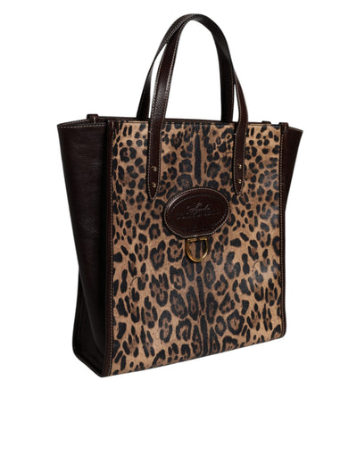 Dolce & Gabbana Brown Leopard Leather Shoulder Strap Tote Bag