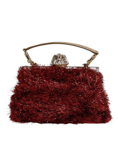 Dolce & Gabbana Red Gold Chain VANDA Tinsel Crystals Evening Clutch Bag