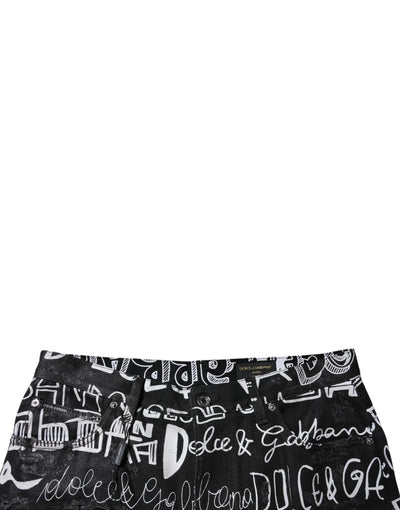 Dolce & Gabbana Black Cotton Logo Print Straight Denim Jeans