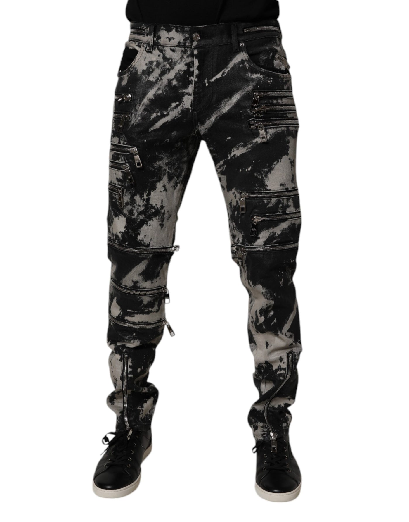Dolce & Gabbana Black Tie Dye Cotton Skinny Zip Denim Jeans