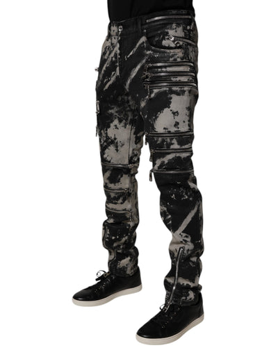 Dolce & Gabbana Black Tie Dye Cotton Skinny Zip Denim Jeans