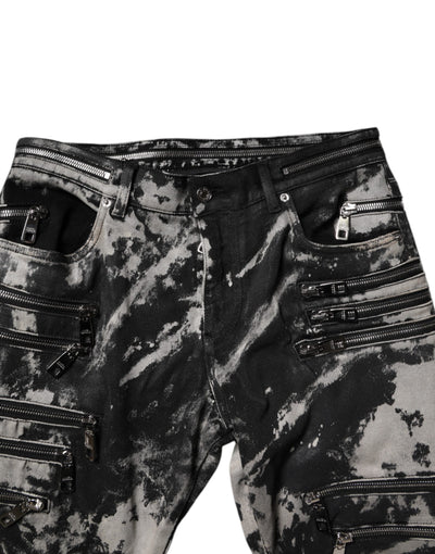 Dolce & Gabbana Black Tie Dye Cotton Skinny Zip Denim Jeans