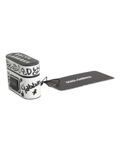 Dolce & Gabbana Black White Leather Scribble Embossed Logo Airpods Case