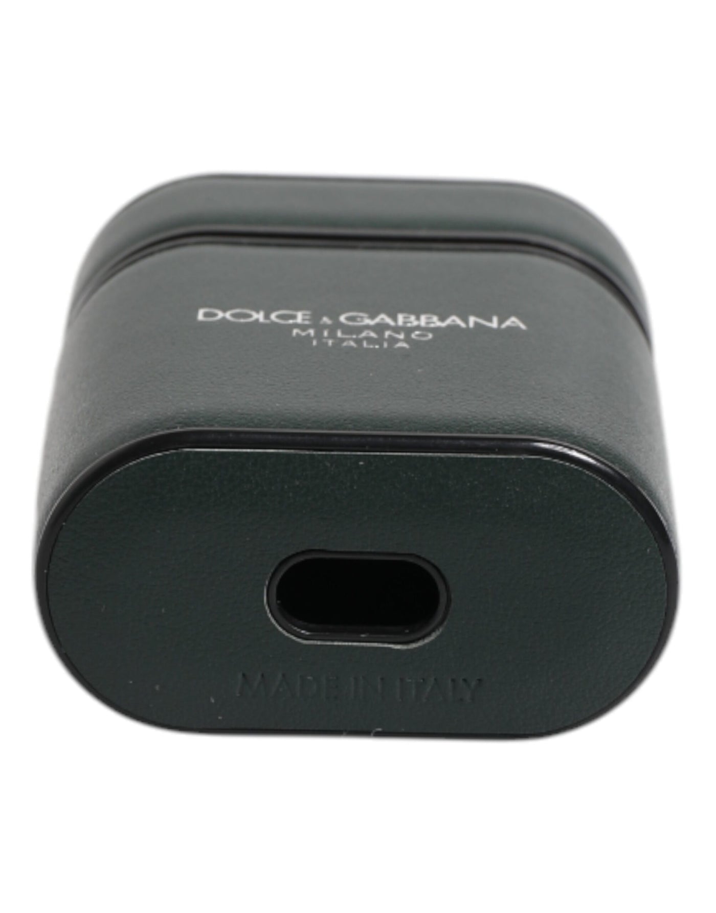 Dolce & Gabbana Green Calfskin Leather Logo Print Flip Holder Airpods Case