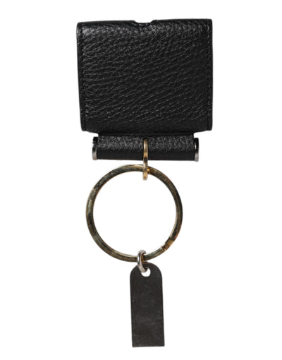 Dolce & Gabbana Black Leather Strap Gold Metal Logo Plaque Airpods Case